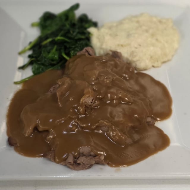 Hot Open Roast Beef (lunch).